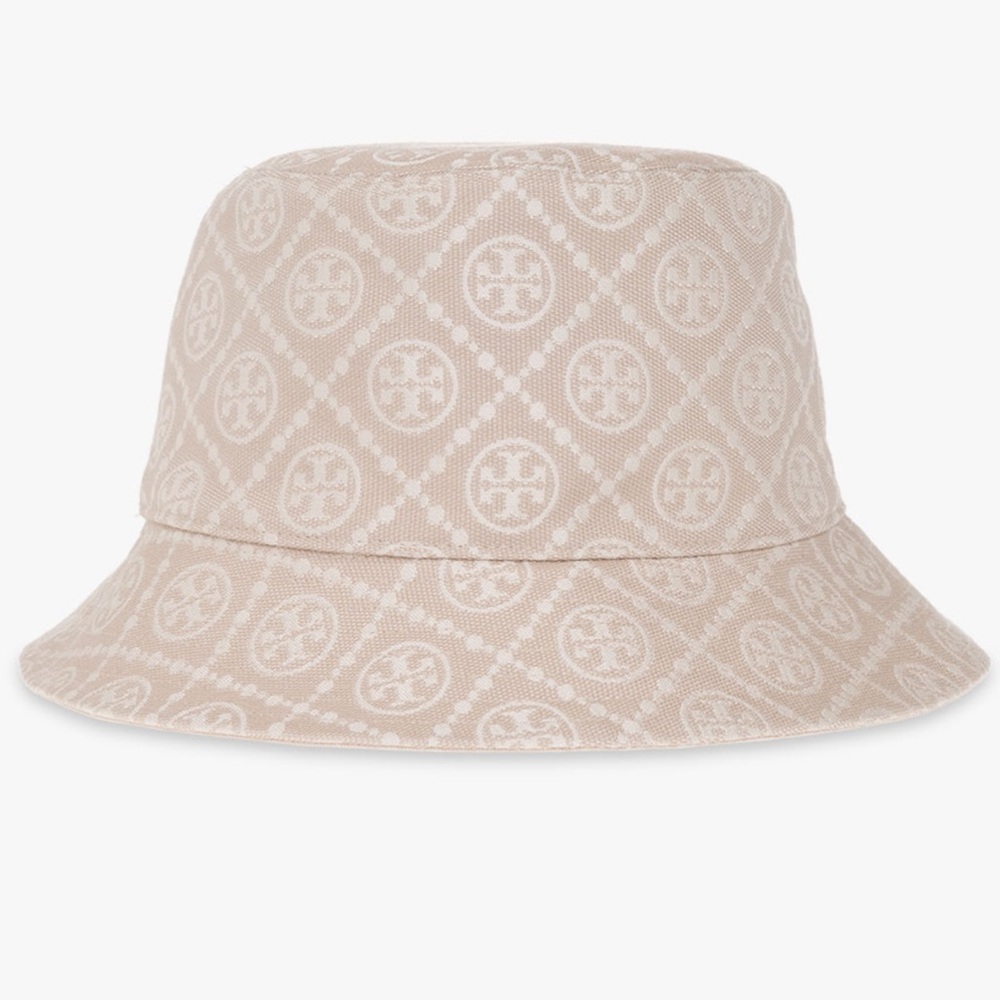 NWT Tory Burch Bucket Logo Tan White Hat
